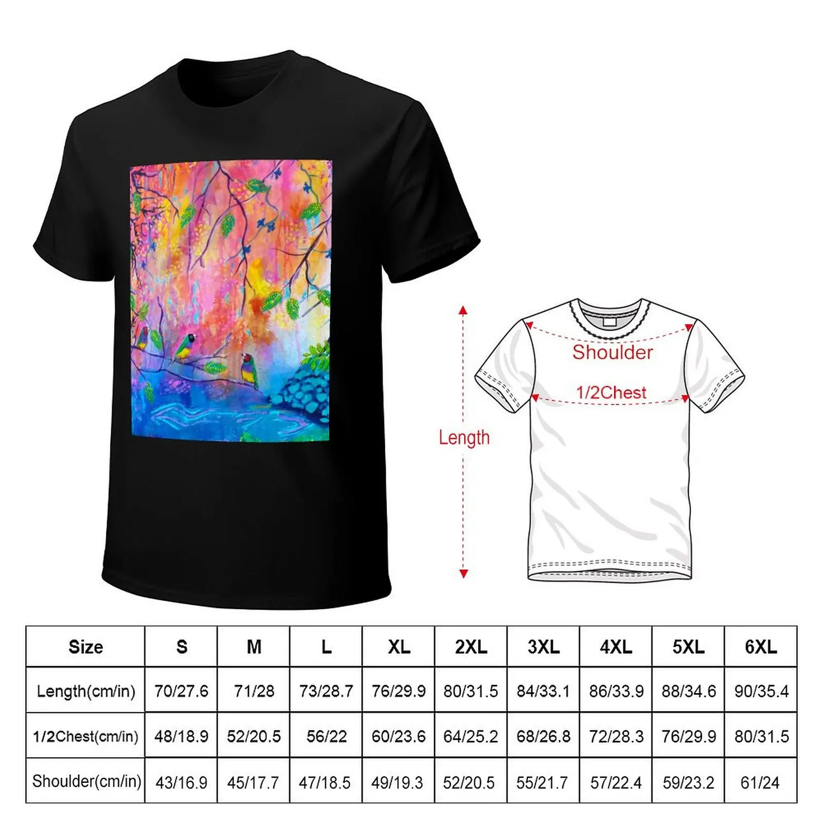 Gouldian Finches Colourful Creekside T-Shirt Big and Tall Short Sleeve Tee