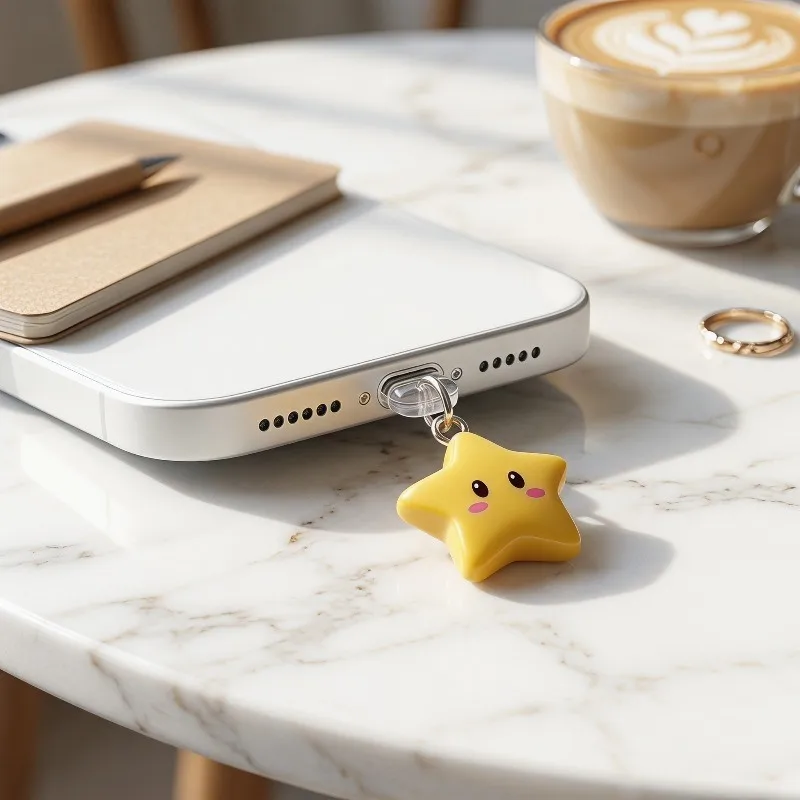 Lindo Tapón de Polvo para Teléfono Estrella Amarilla 3D Accesorios Decoración Colgante Para iPhone Para Samsung Tipo-C Puerto de Carga 4