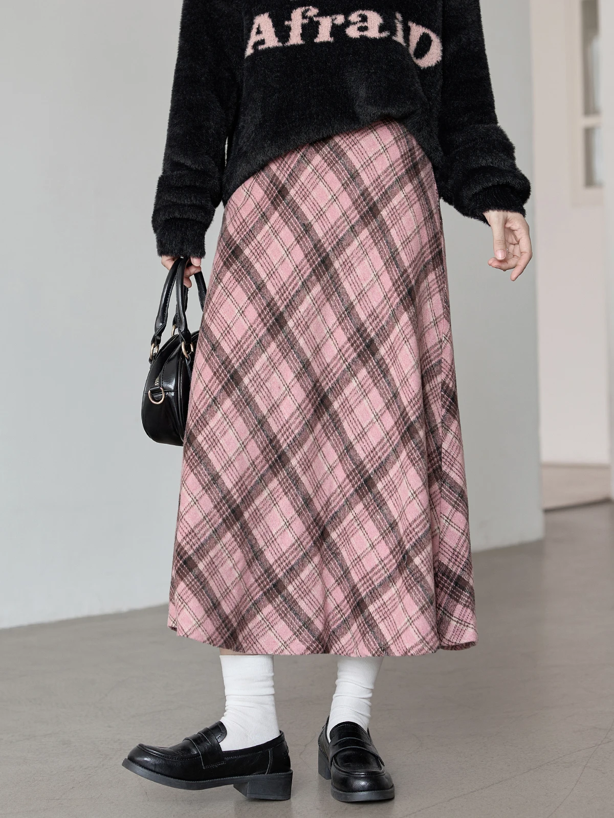 

Розовая клетчатая юбка А-силуэта женская с завышенной талией, весна 2026, ретро, универсальная, для повседневной носки, корейский стиль, средней длины
