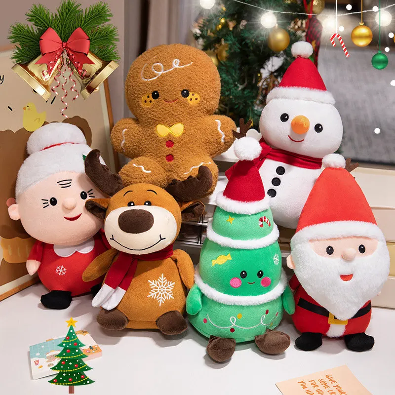 2024 Christmas Cartoon Gingerbread Plush Doll Pendant Santa Tree Elk Old Lady Snowman Plush Toy Home Decor Gift For Boy And Girl