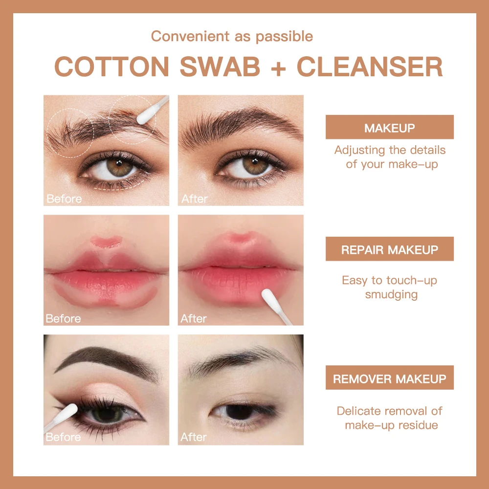 20Pcs/box Cotton Swab Cleaner Portable Cleaning Liquid for Eyelash Lifting Brow Lamination Lash Clean Tool Individual Package