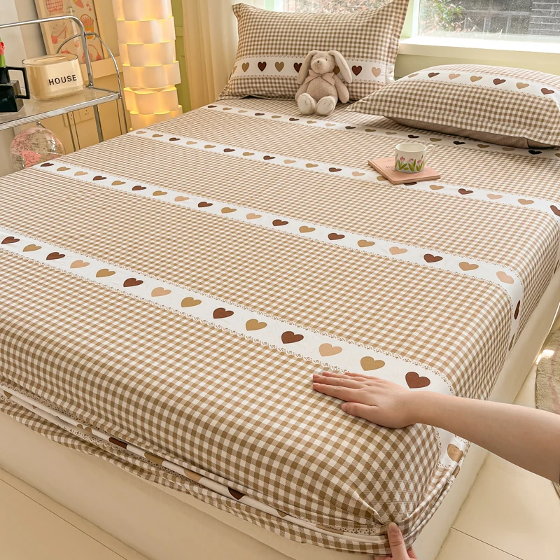 100% Cotton Bed Sheets Home Bed Cover Plaid Style Fitted Sheet постельное белье Mattress Protector (Pillowcase Need Order)