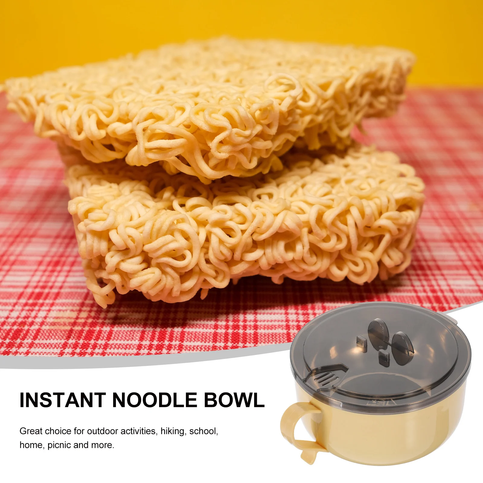 

Instant Noodle Bowl Compact Stainless Steel Lunch Box with Handle Exhaust Drain Holes for Camping Hiking Outdoor Activities Soup