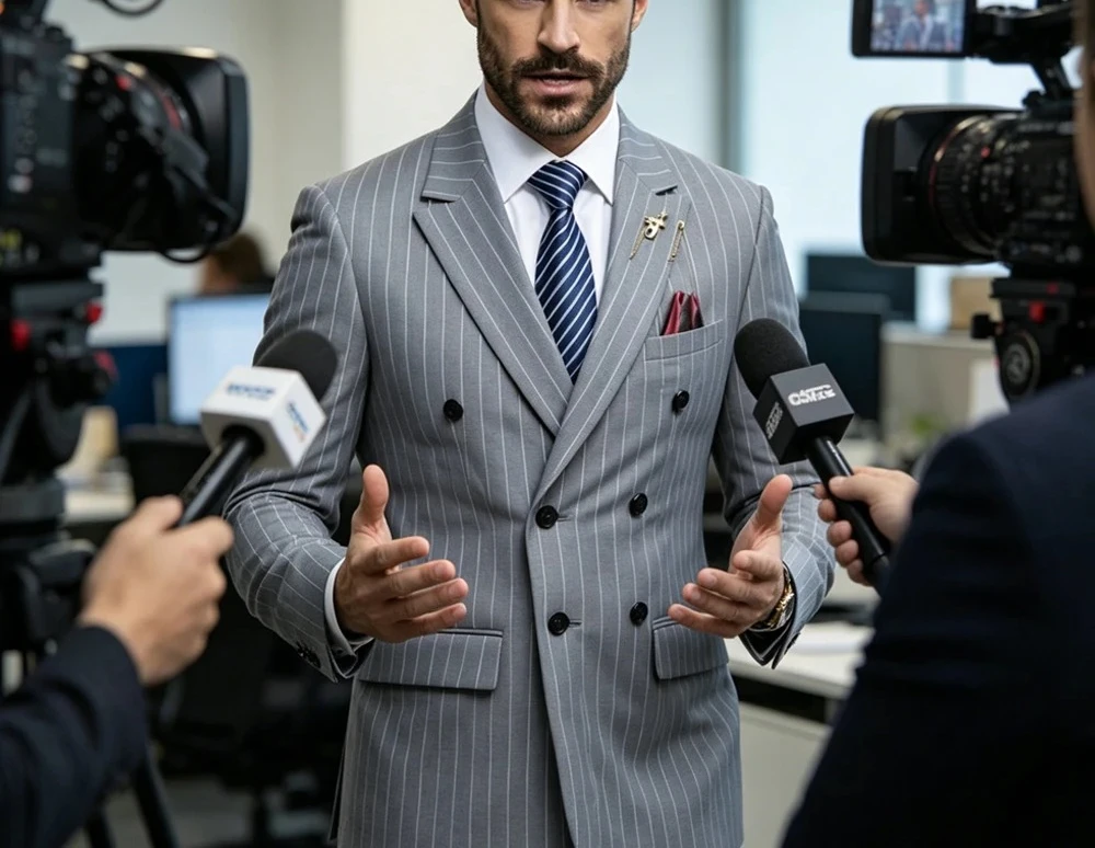 Men's Pinstripe Suit Set Classic Double Breasted Peak Lapel Slim Fit 2 Piece Blazer Pants For Business Formal Wedding - view 3