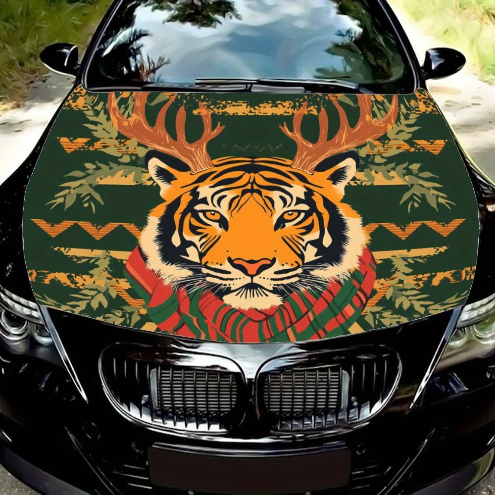 Unique mix and match! Tiger and antler elements graphic car vinyl wraps, car vinyl hood sticker super eye-catching, making the h