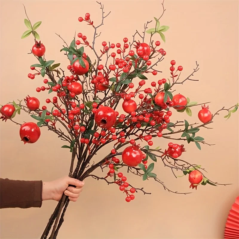 

Set of 8 Lifelike Artificial Pomegranate Flowers Featuring Red Fruits And Imitation Pomegranates - a Low-Maintenance Centerpiece