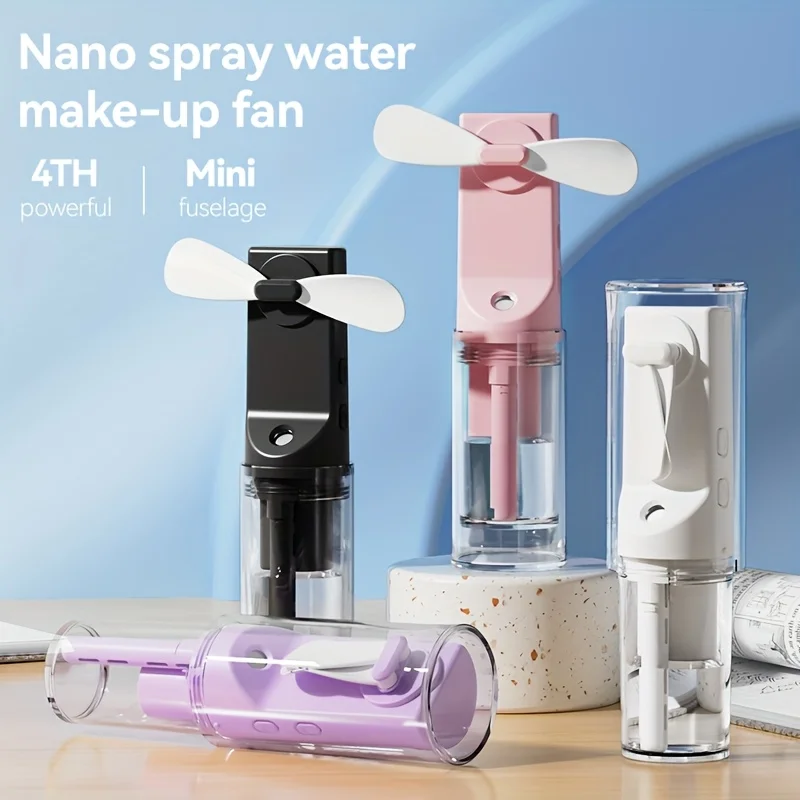 Handheld Mini Spray Fan, USB Rechargeable Folding Blade Electric Fan, Portable Hair Dryer Eyelash Fan, Quick Cooling Mist Toner