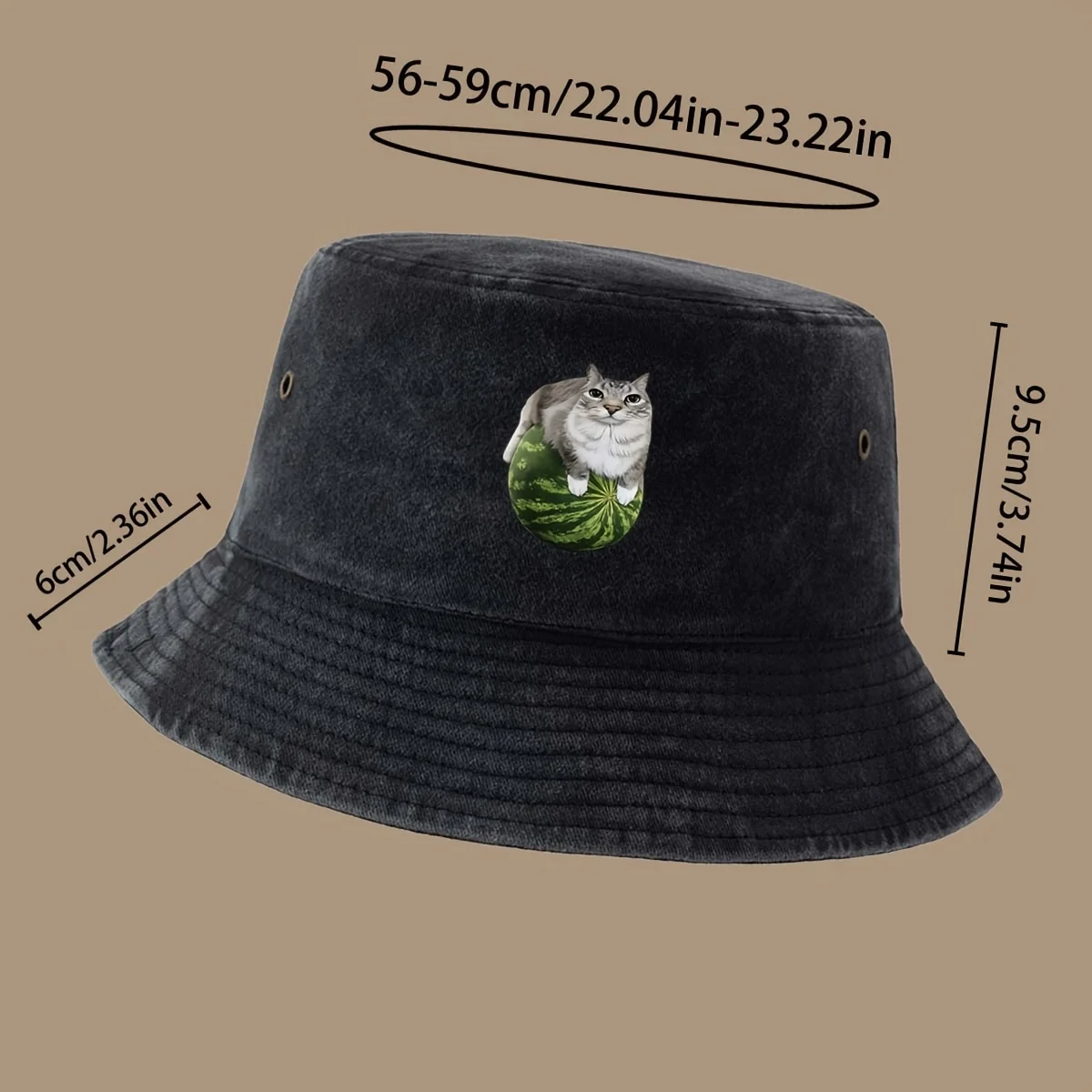 Cat Hugging Watermelon Pattern Printed Fisherman Hat Unisex Comfortable Individual Truck Driver Fisherman Hat Lightweight Foldab