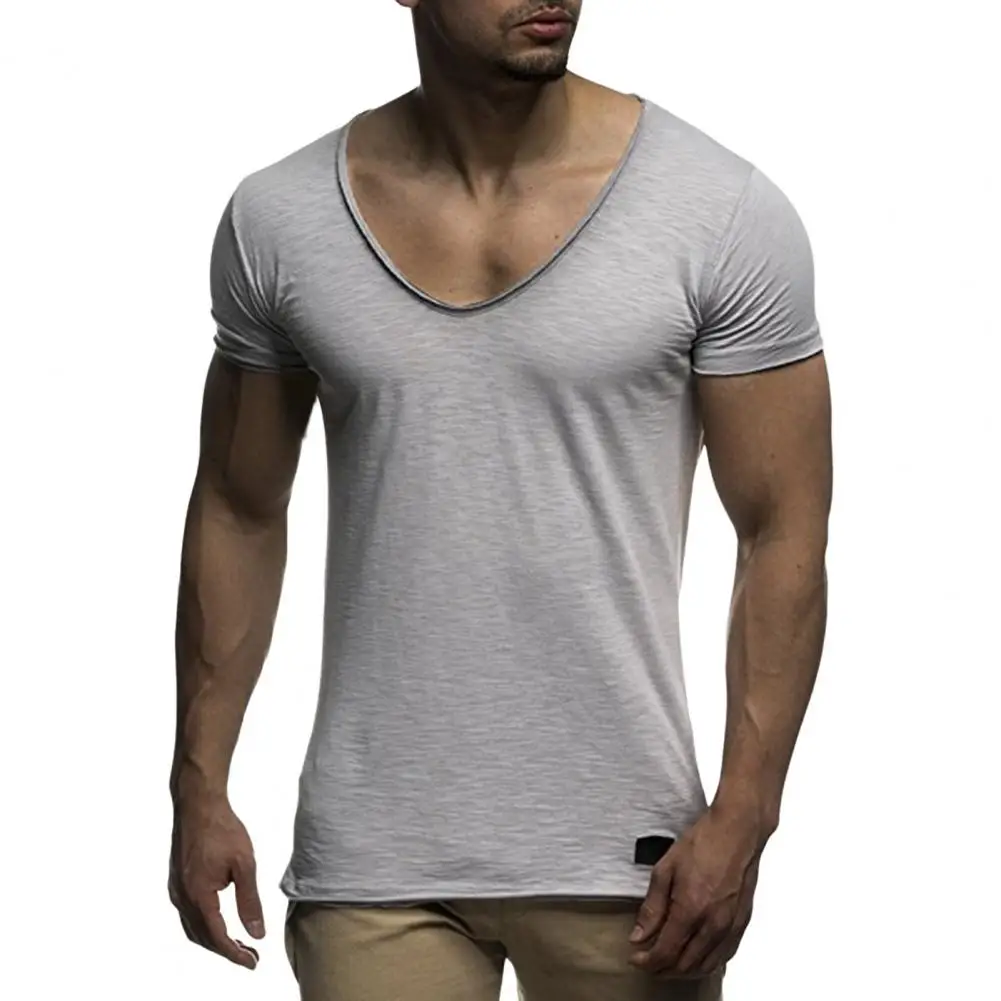 

New Deep V Neck Short Sleeve Men T Shirt Slim Fit T-shirt Men Thin Top Tee Casual Summer Tshirt Camisetas Hombre