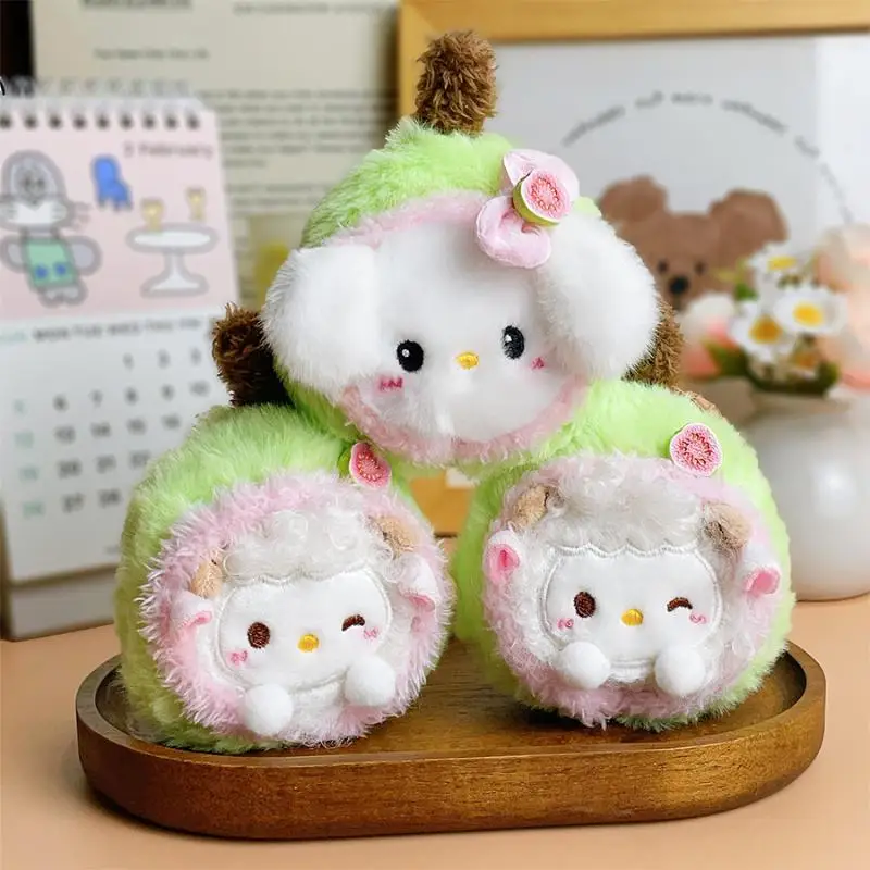 Cute Green Guava Shaped Plush Keychain Soft Fluffy Kawaii Portable Durable Safe Design Perfect Bag Charm Girls Gift