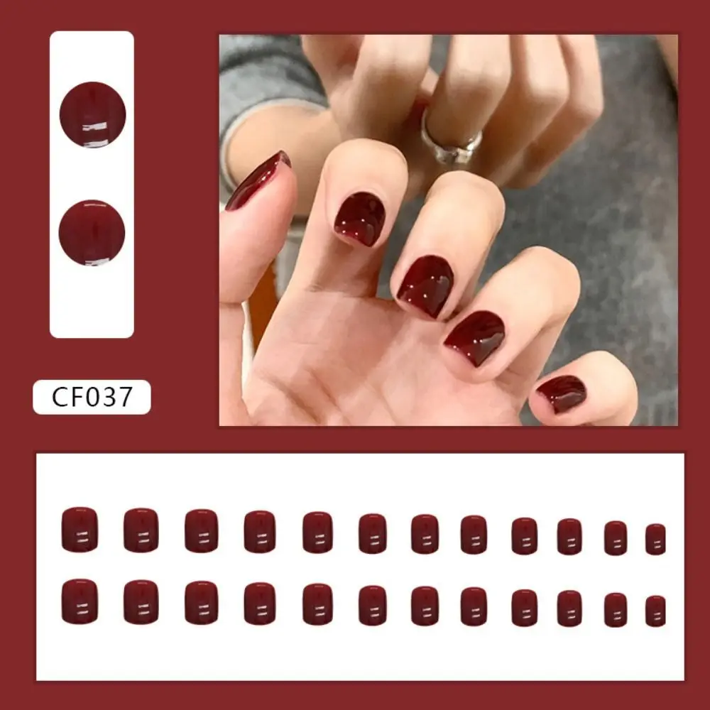 Fashion Short False Nails French Solid Color Fake Nails Full Cover Round Nail Tips for Salon