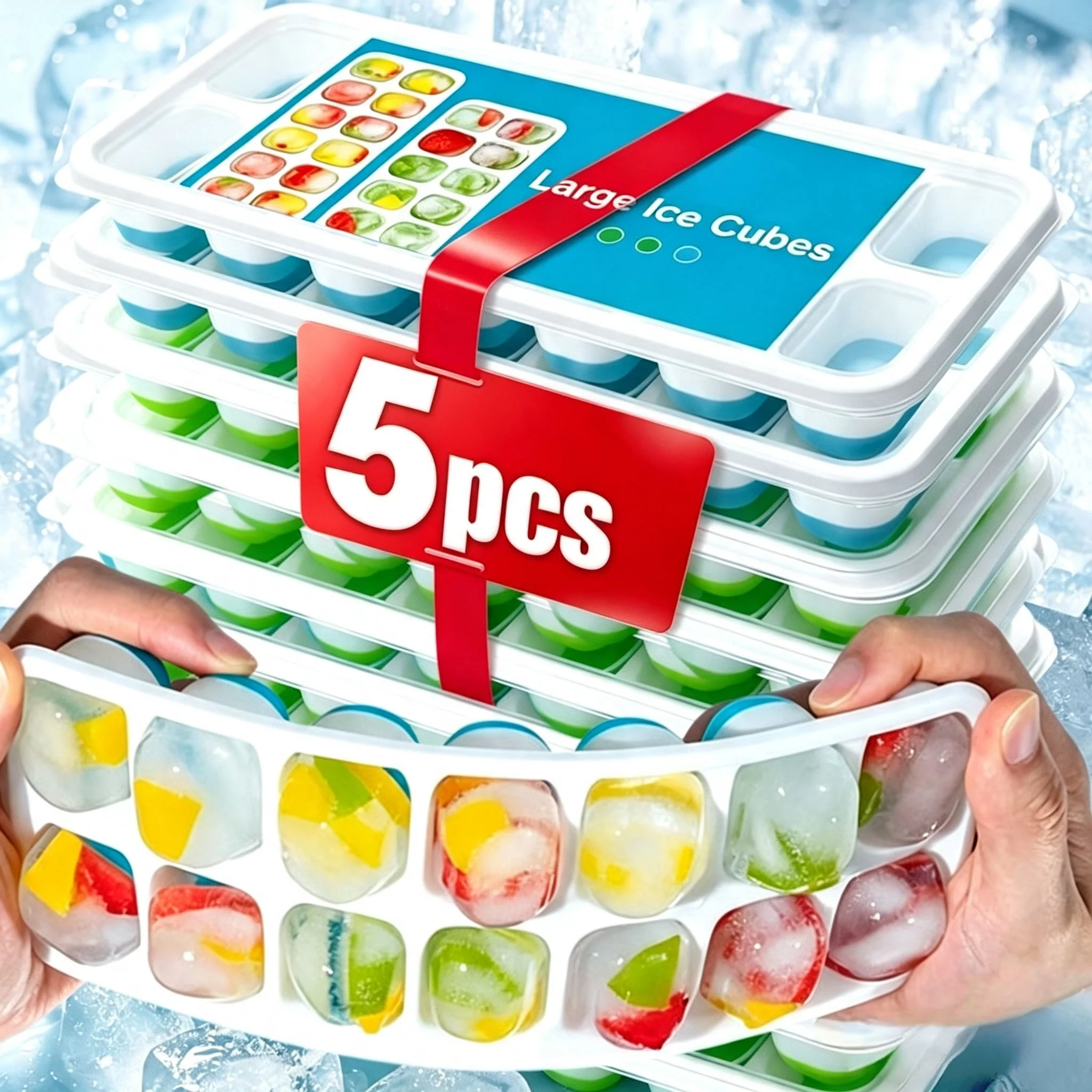 Ice Cube Tray Silicone Mold with Cover Square 14-cube Easy Release Ice Cube Molds Summer Kitchen Bar DIY Iced Drink Maker Tools