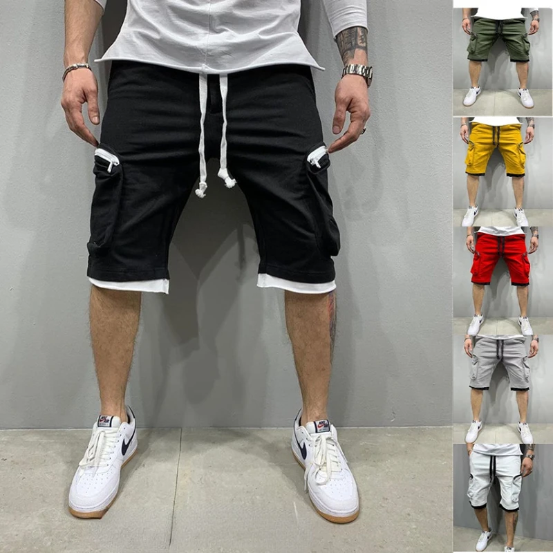 Pantalones cortos holgados de verano para hombre, ropa de calle informal para fitness, deportivos, con múltiples bolsillos, a la cadera