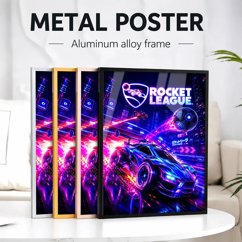 Rocket League Neon Cyberpunk Metal Poster With Aluminum Alloy Frame Customized Photo Dynamic Boost Style Wall Art For Game Room