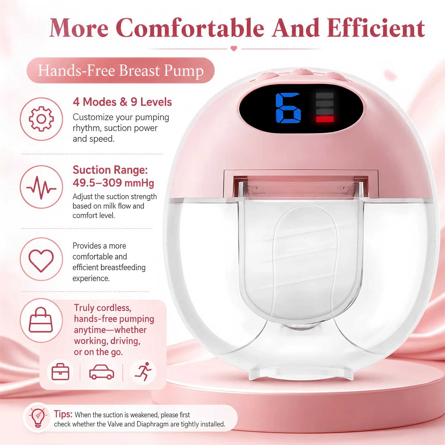 1PCS Bomba de Leite Elétrica Inteligente com Sucção Portátil para Pós-parto, Suprimentos para Mãe e Bebê