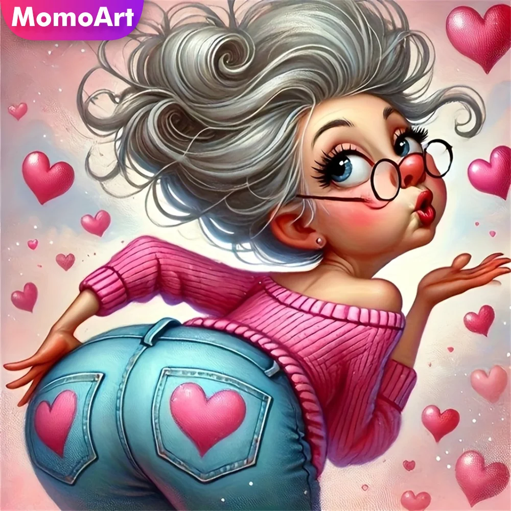 Momoart Diamond Embroidery Old Woman Character DIY Painting Grandmother Acrylic Craft Supplies Diamond Mosaic Cartoon Child Gift