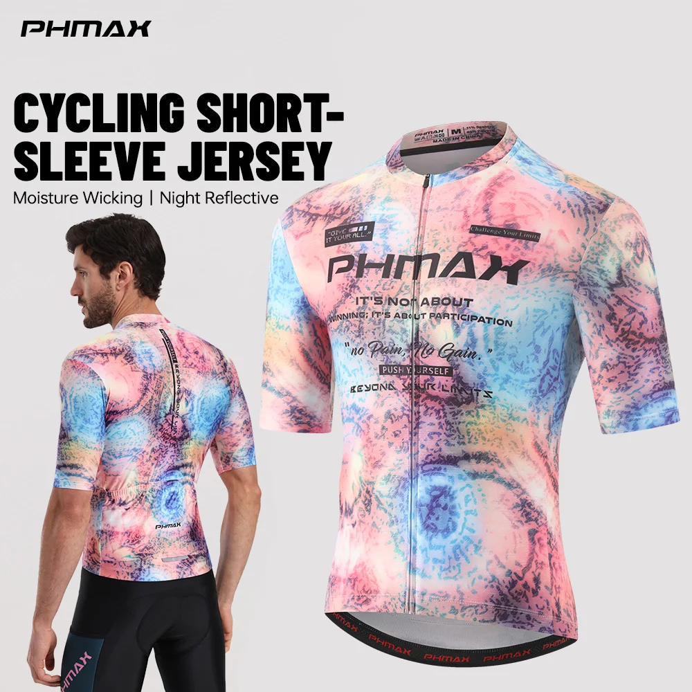 PHMAX Men Short Sleeve Bicycle Shirt Breathable Road Cycling Jerseys Summer Quick Dry Cycling Jersey Clothes With Three Pockets