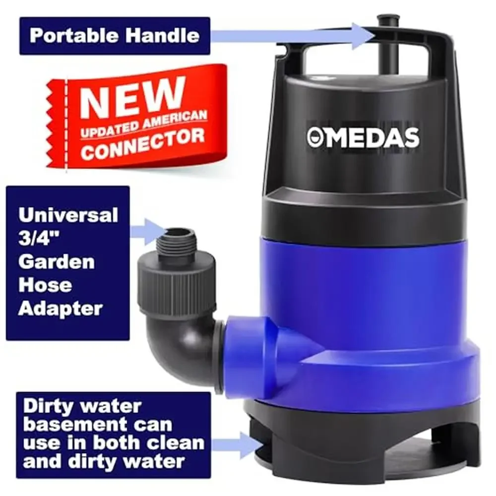 1HP 3434GPH Submersible Utility Pump Clean/Dirty Water Portable with 16.4ft Cord Swimming Pool Garden Basement Reliable Design