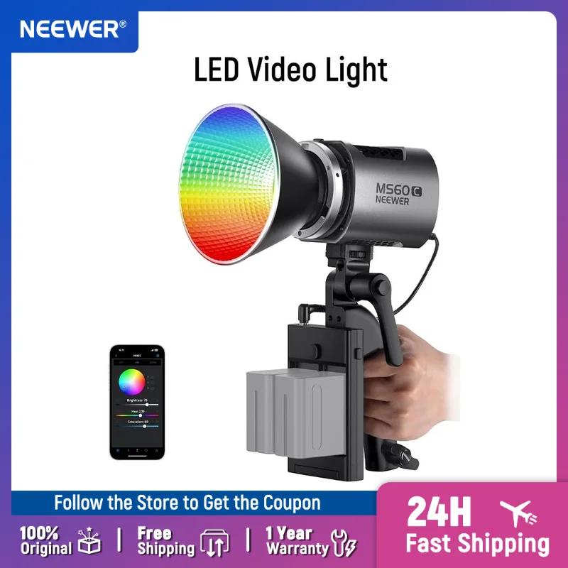 

NEEWER MS60C RGBWW LED Video Light with 2.4G/APP Control 65W Metal Mini RGB COB Continuous Output Lighting Handheld Spotlight