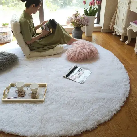 슈퍼 부드러운 플러시 라운드 러그 매트 거실 용 푹신한 흰색 카펫 홈 장식 침실 키즈 룸 장식 살롱 두꺼운 더미 깔개