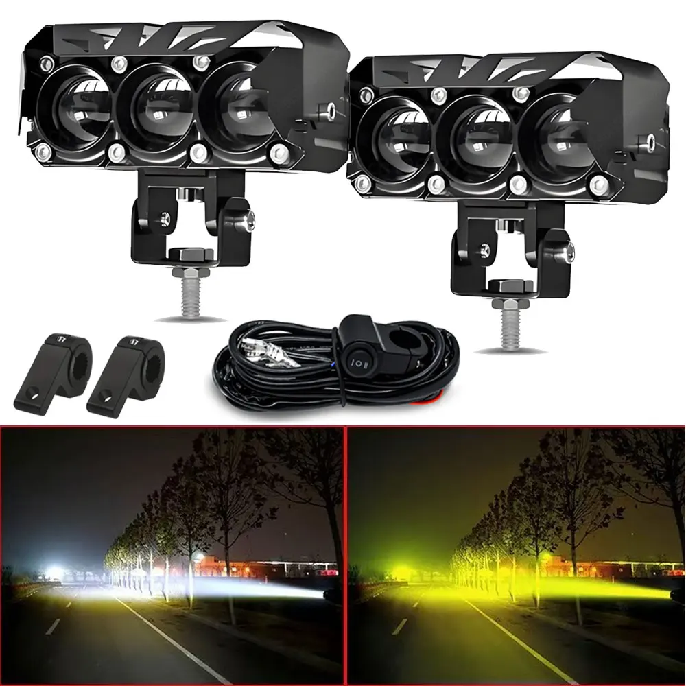 

Motorcycle LED Spotlights Bulbs 200W Moto Lens Headlight Auto Lamp Projector Dual Color Spot Fog Lights Auxiliary SUV Headlamp