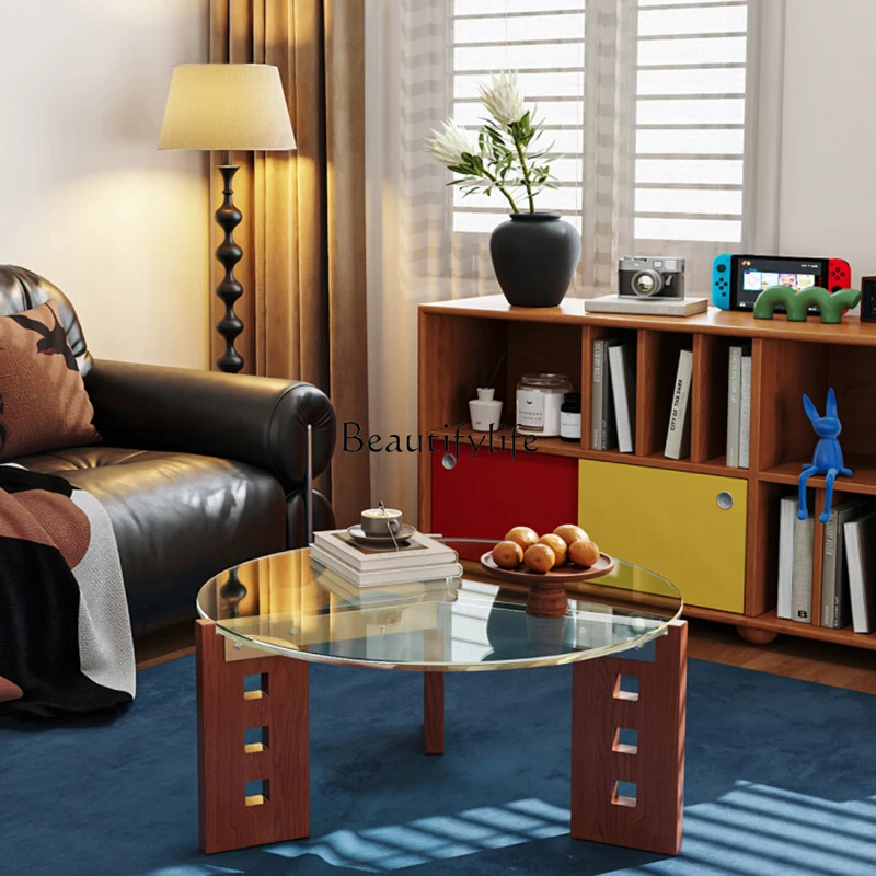 طاولة القهوة الأوروبية جلام فريدة من نوعها مستديرة لغرفة المعيشة طاولة القهوة الزجاجية أثاث فاخر بسيط