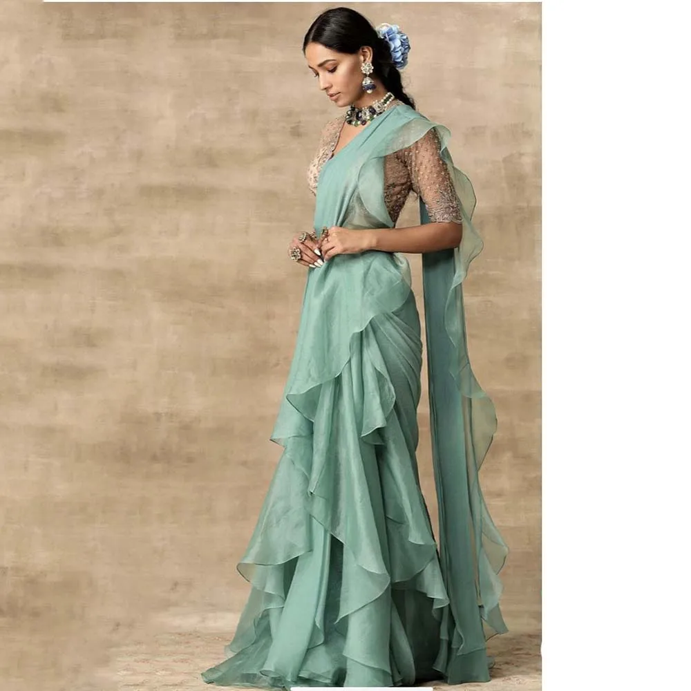 Elegant Green Women Prom Dresses Half Sleeves Square Collar Floor Length Mermaid Fairy Fashion High-end Evening Party Gowns