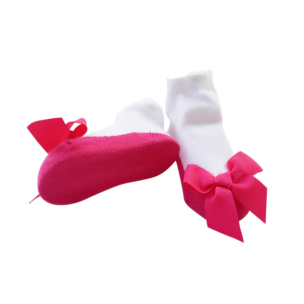 

Infant Girl Socks with Bowknot 0-12 Months Premium Cotton Soft Stretchy Newborn Socks for Holidays Family Portraits Rose Red