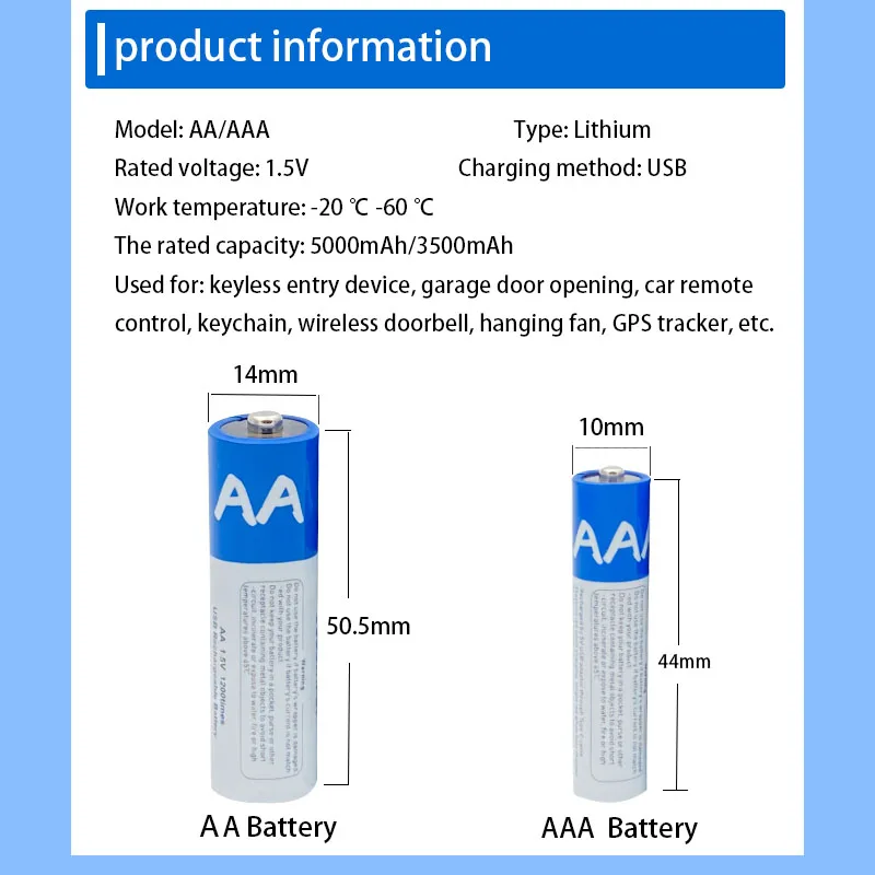 YTBNA AA + AAA 1.5V akumulator na USB AAA 3500mah/AA 5000mah akumulatory litowo-jonowe do aparat zabawka samochodowy odtwarzacz MP3 + kabel TYPE-C