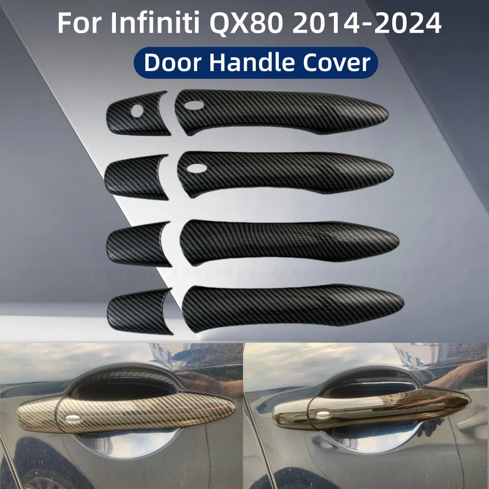 

For Infiniti QX80 2014 2015 2016 2017 2018 2020 2021 2024 New ABS Black Carbon Car Accessory Door Handle Cover Trim Paste Style