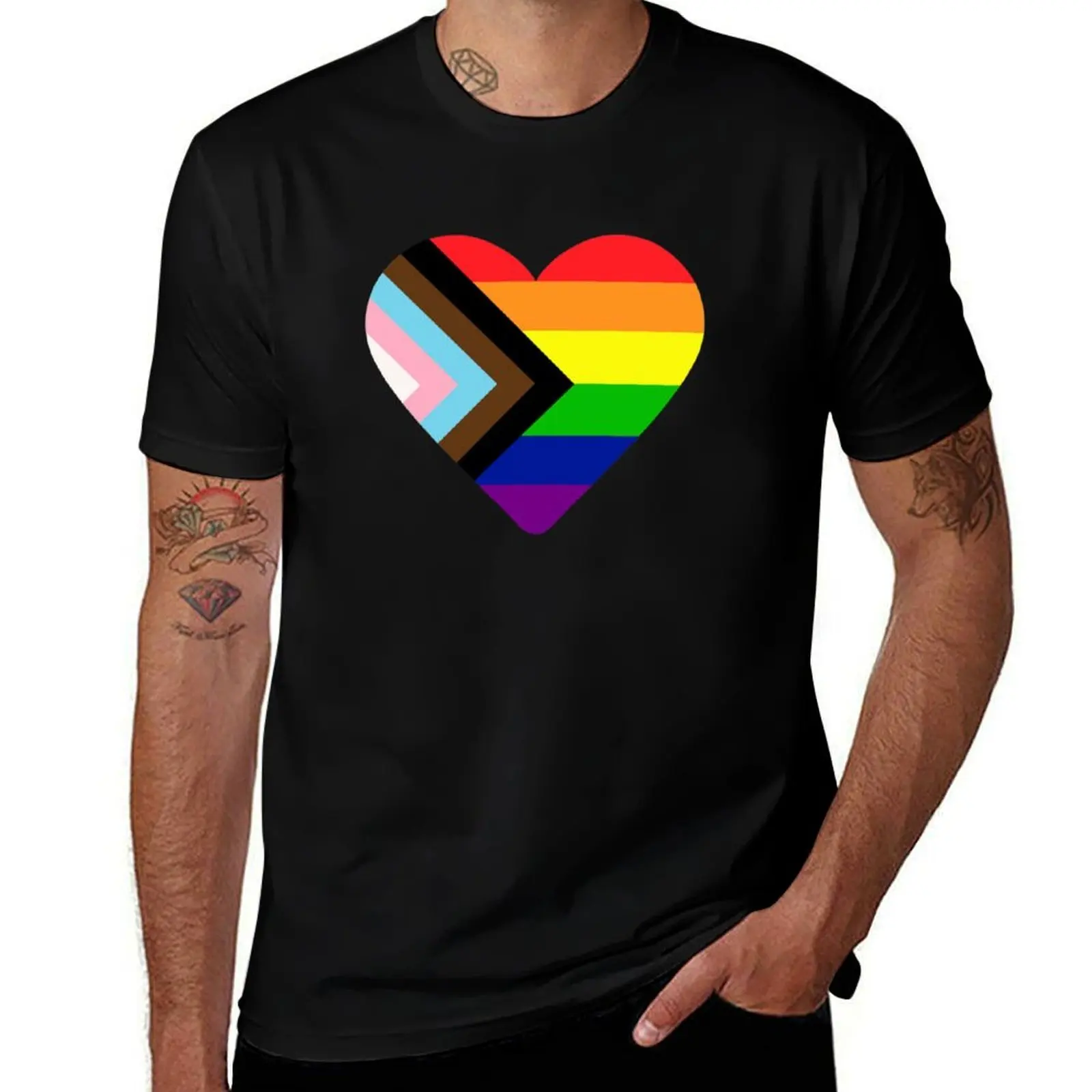 Progress Pride Flag Heart T-Shirt Big and Tall Short Sleeve Tee