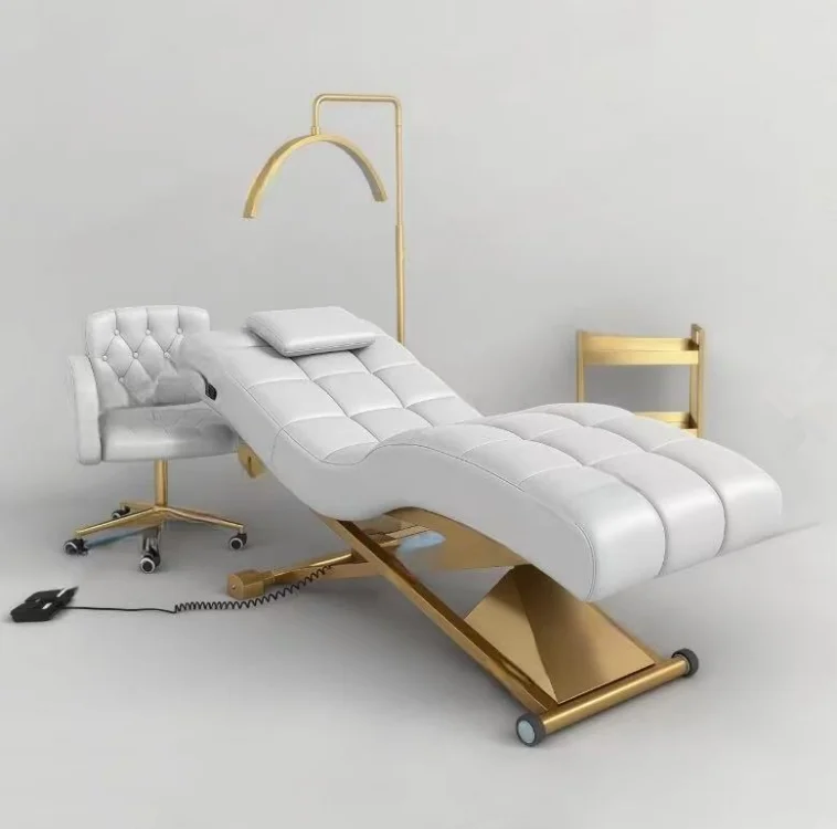 &c Factory Price Modern Adjustable Leather Metal Frame Massage Table Electric Curved Foldable Lash Bed Portable Spa Salon
