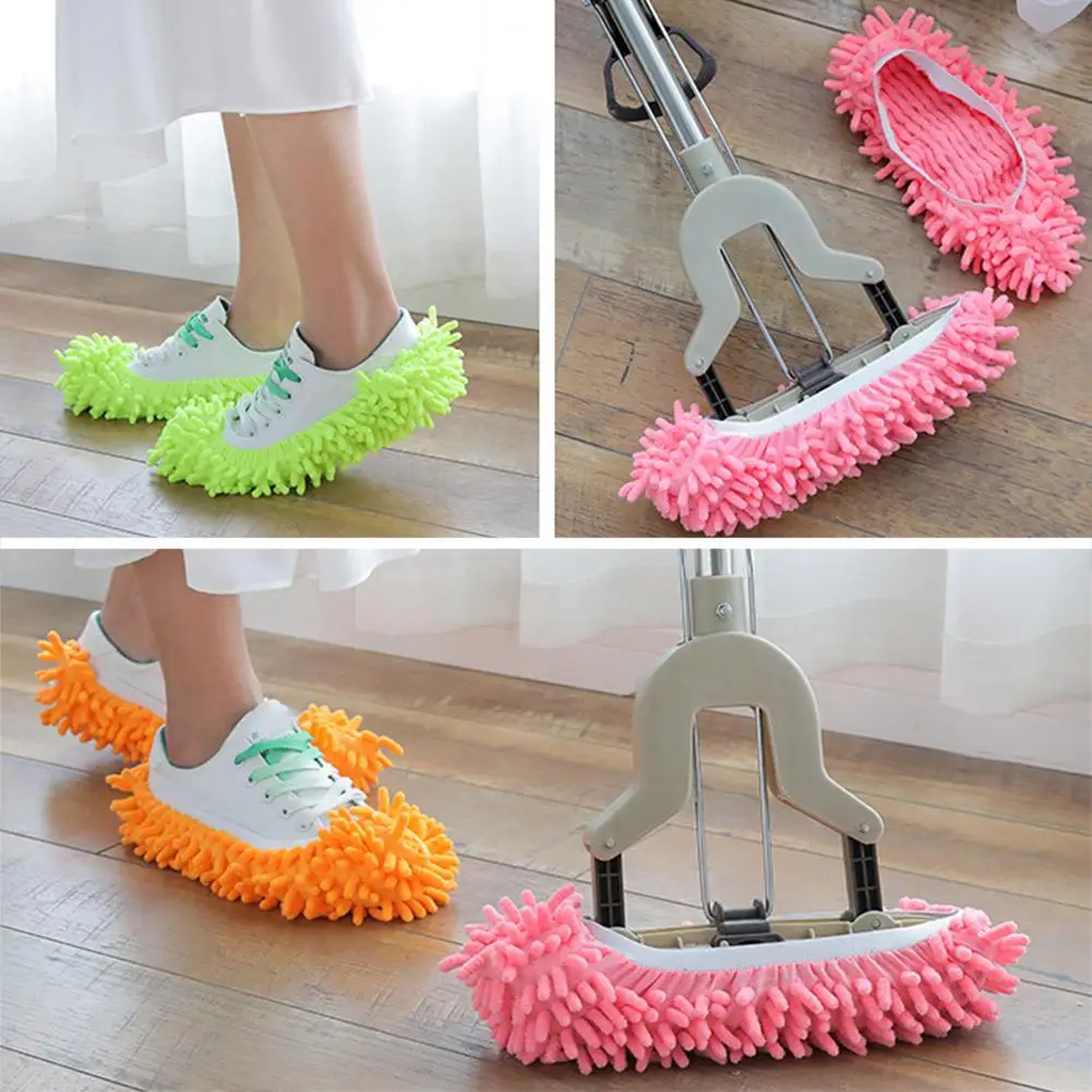 1 Pair Washable Cleaning Shoes Cover Multifunction Chenille Duster Mop Slippers Foot Socks for House Floor C9U1