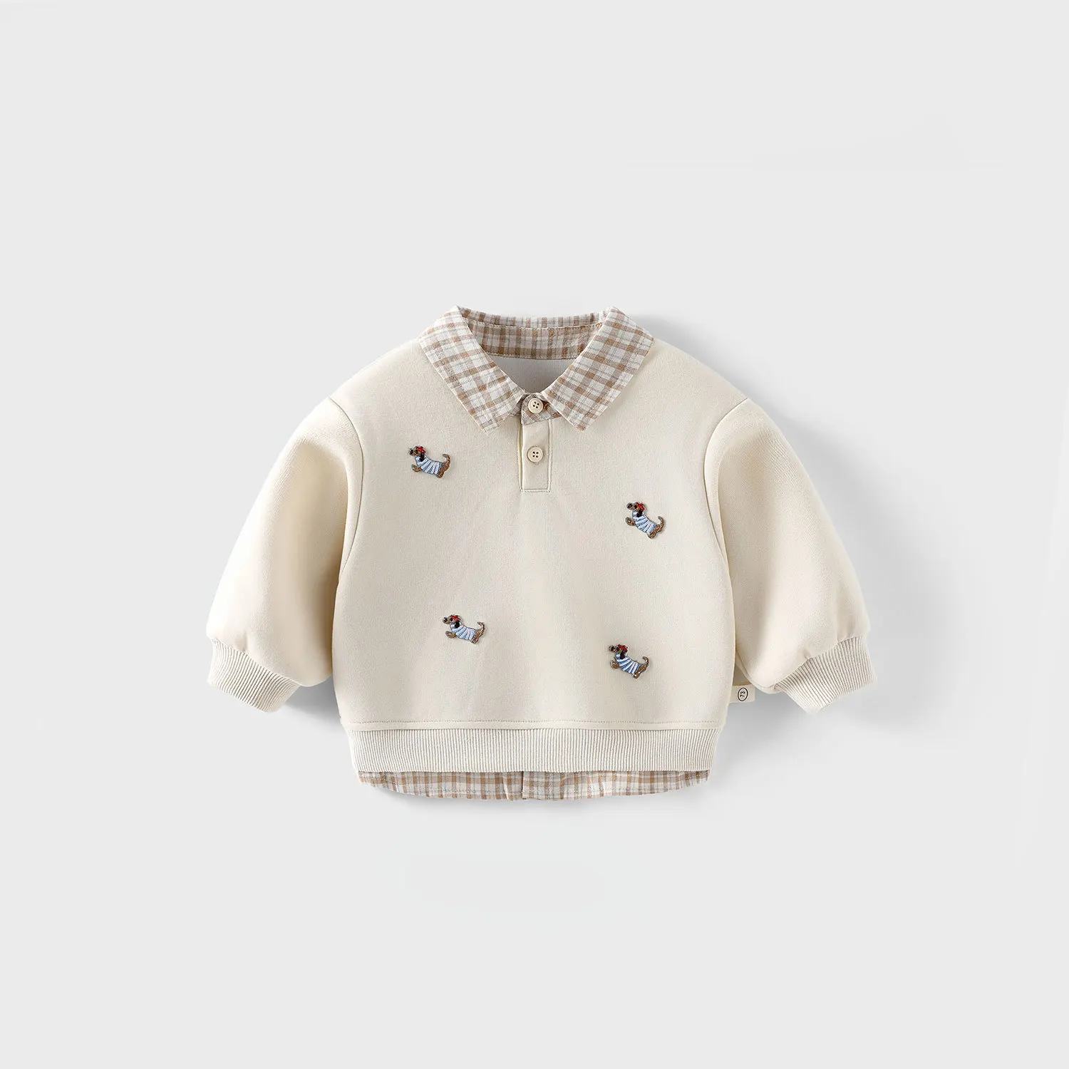 Kinder-Label-Pullover 2025, neuer Herbst, Jungen-Cartoon-Bottom-Shirt, gefälschte zweiteilige Pullover-Oberteile für Babys