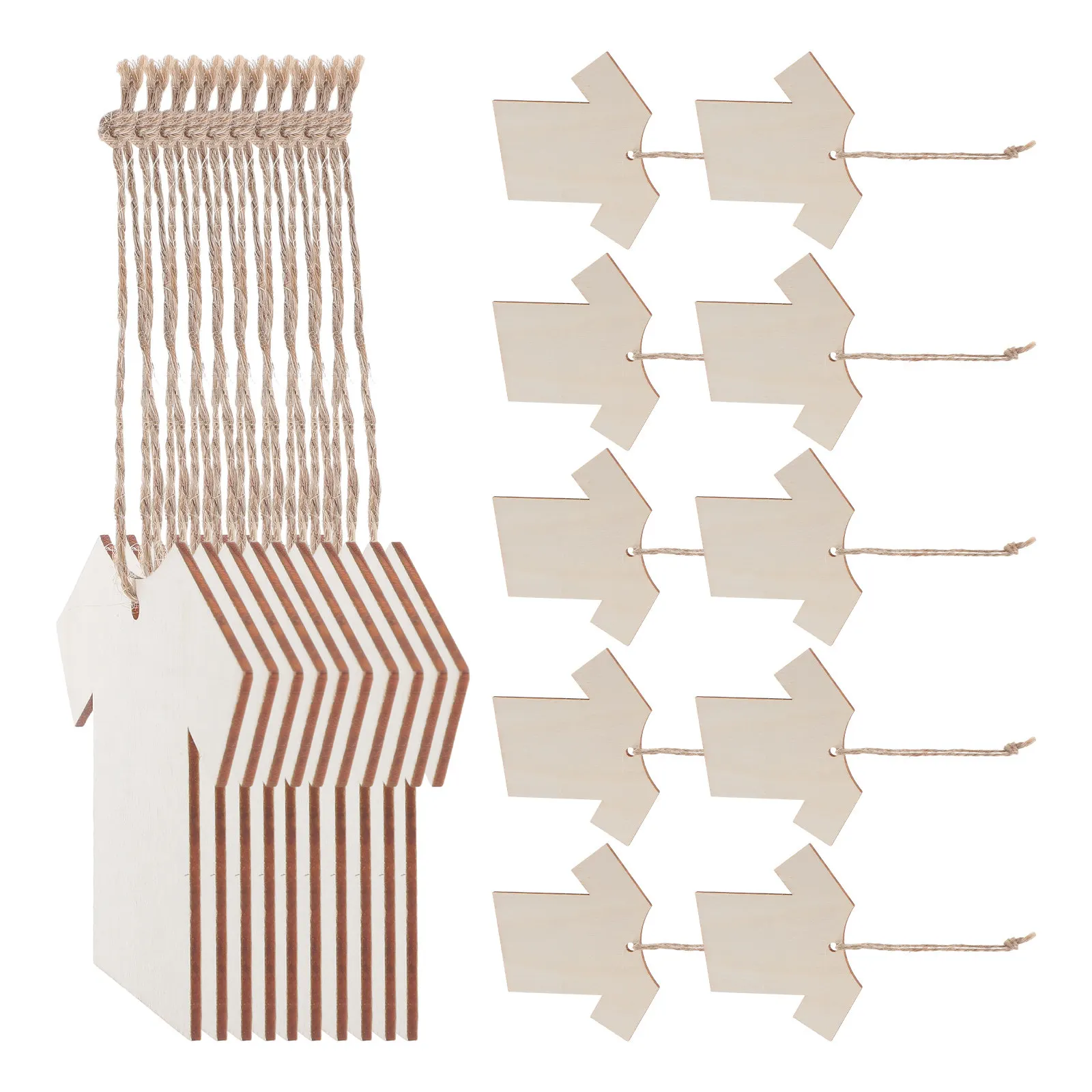20 Etiquetas de Madera en Forma de Camiseta, Etiquetas en Blanco con Cordel Incluido para Etiquetas de Ropa DIY, Exhibición en Tiendas, Recuerdos de Boda, Empaque