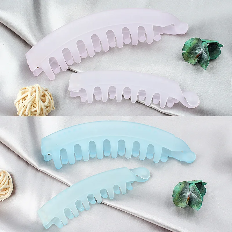 Solid Color Banana Clip Korean Fashion Simple Ponytail Clip Frosted Transparent Hair Claw Women Girls Barrettes Hair Accessories