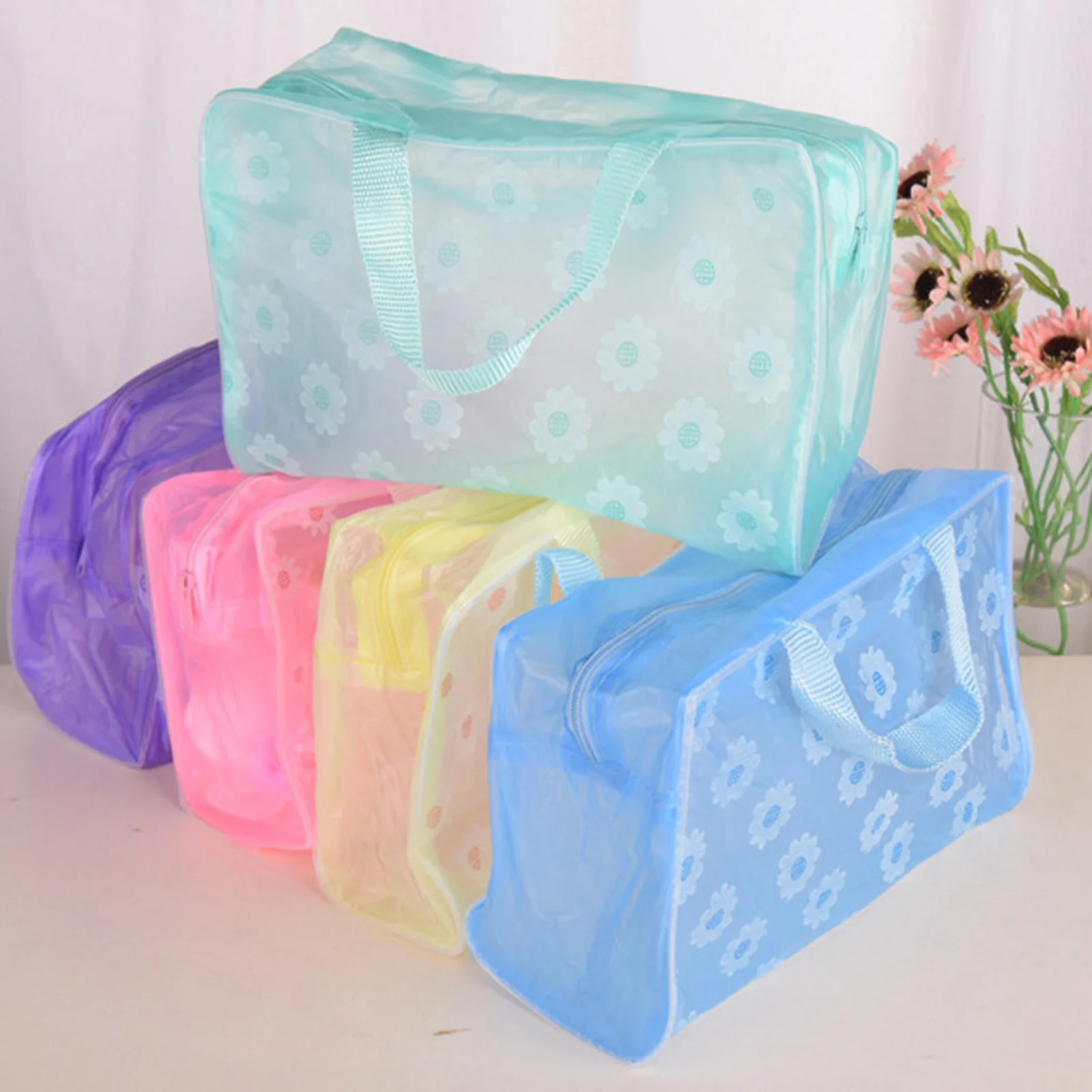 1pc Makeup Organizer Cute Floral PVC Cosmetic Bag for Travel Bathroom Waterproof Toiletry Pouch Portable Storage Case Durable