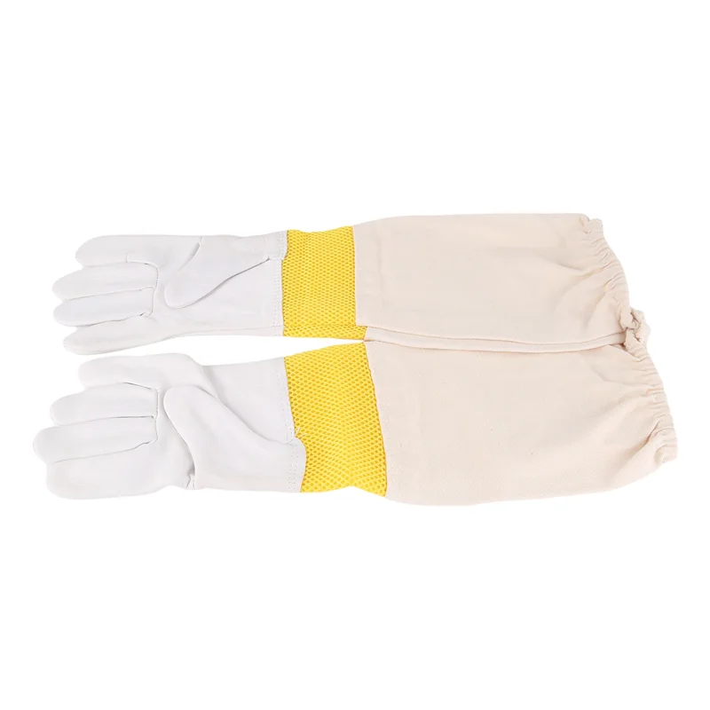 Beekeeping Gloves Beekeeping Tools White Leather Golden Yellow Mesh Short Mesh Breathable Gloves Bee Protection Tools-B91B