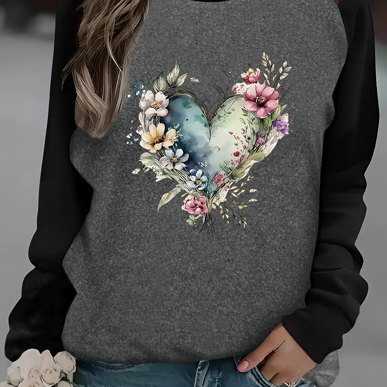 나비 프린트 크루 넥 T 셔츠 캐주얼 긴팔 가을, 겨울 탑 여성 T 셔츠 루즈하고 편안한 블랙 화이트