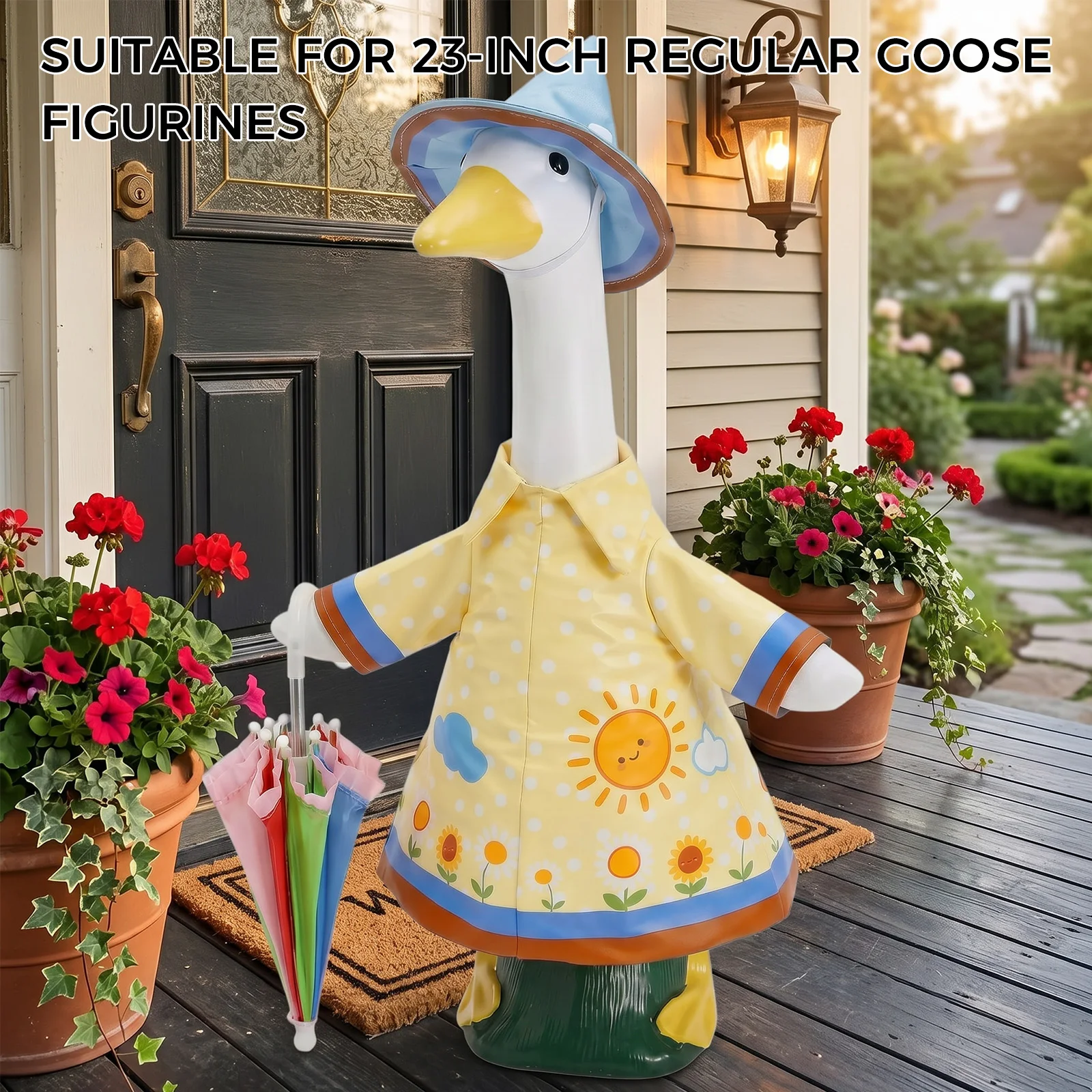 23 Inch Porch Goose Statue Outfit Set Garden Goose Dress Up Accessory with Complete Party Decor Kit for Yard Lawn Patio Porch