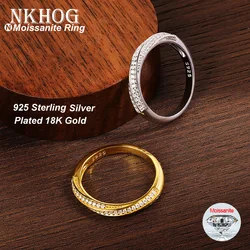 NKHOG Full Moissanite Ring For Women 925 Sterling Silver Band Pass Diamond Test Party Rings 18K White Gold Plated Fine Jewelry