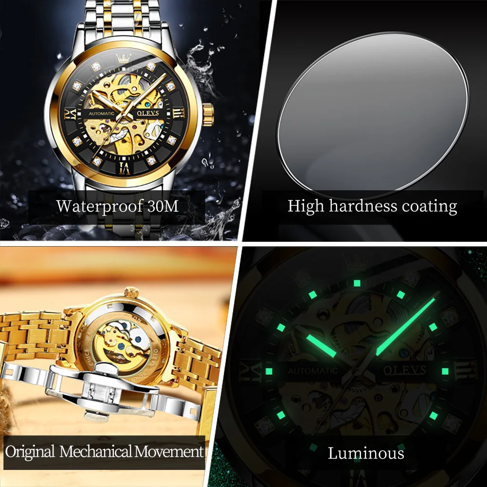 OLEVS 9901 Mens WatchLuxury Hollowing Mechanical Wristwatch Waterproof Luminous Stainless Steel Fashion Automatic Watch For Man - Image 5
