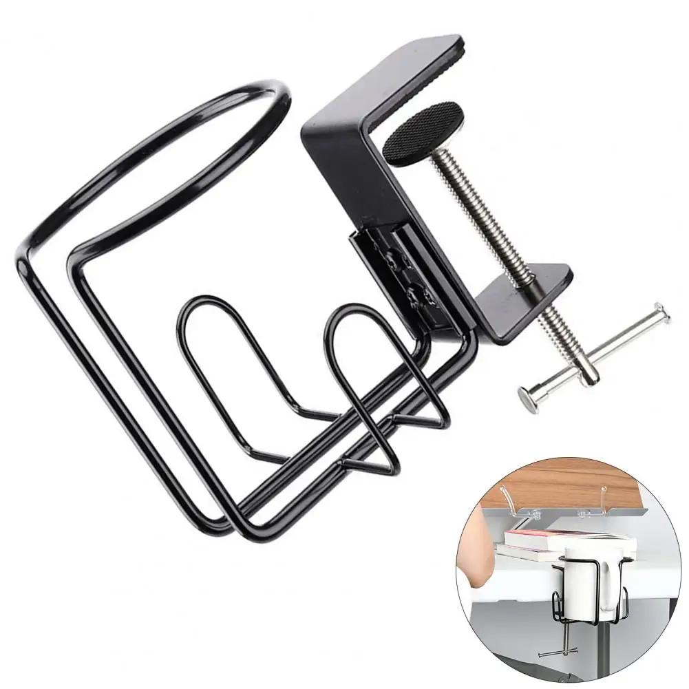 Desk Cup Holder Anti-Spill Clip-On Table Drink Holder Sturdy Clamp For Lawn Chair Stainless Steel Horizontal/Vertical Mount