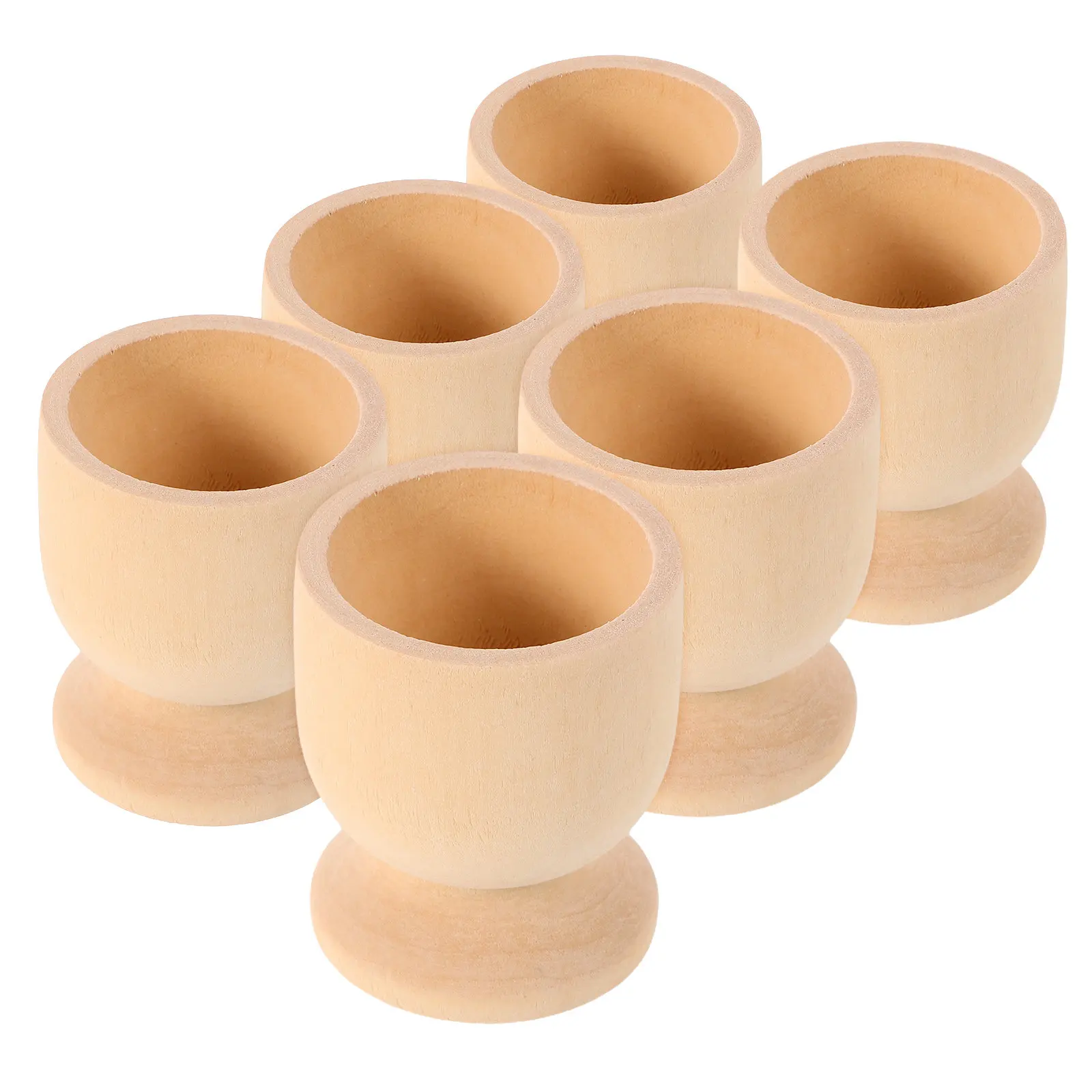 6Pcs Rustic Wooden Egg Holder Easter Theme DIY Crafts Boiled Eggs Cute Egg Stand for Countertop Wooden Tray Eggs Cup Holder