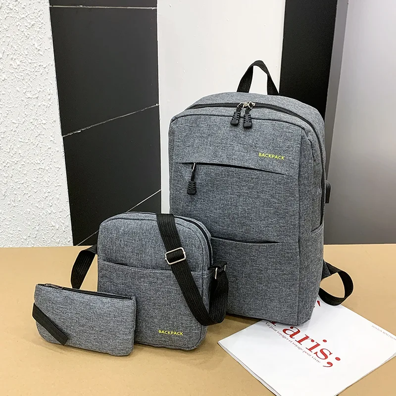 

USB Backpack 3pcs Set of New Letters Casual Male and Female Students' Computer Backpack Large Capacity Bookbag Backpack Back