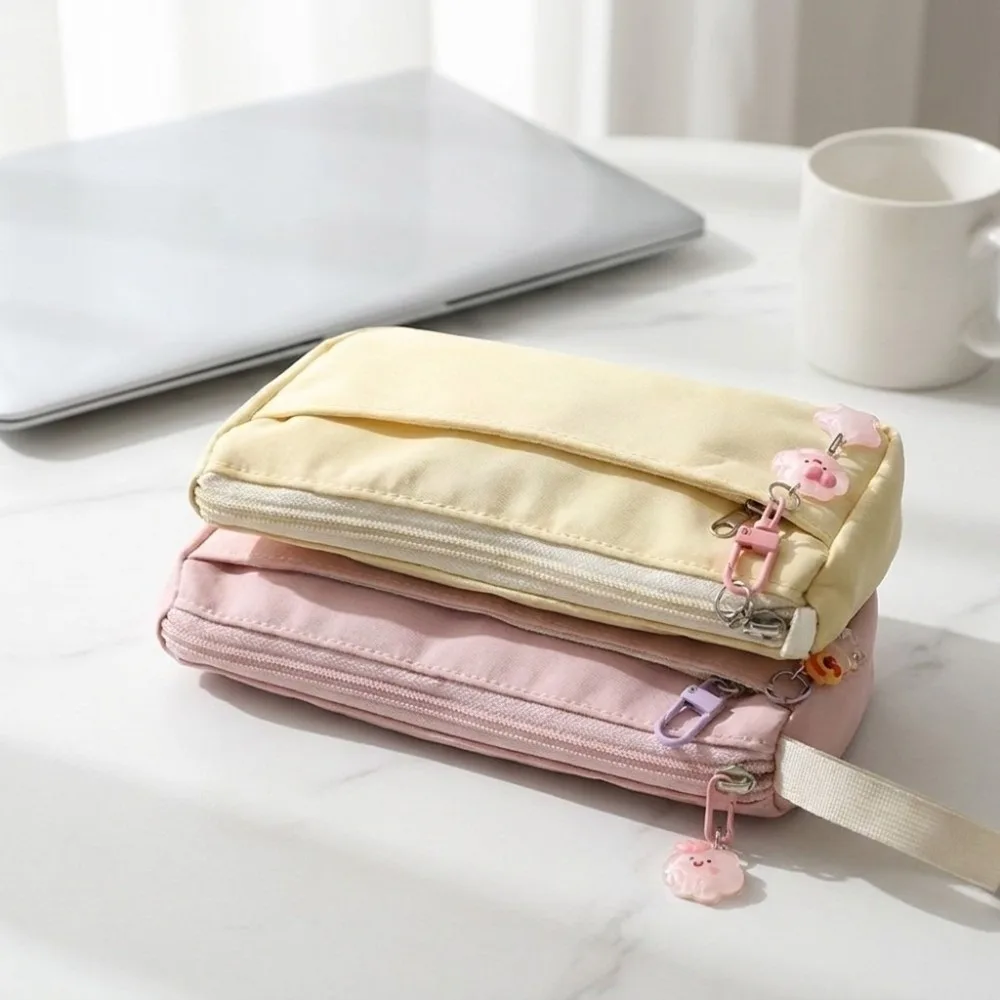 Aesthetic Large Capacity Pencil Case Polyester Zipper Stationery Bag Simple Macaron Color Pen Pouch Girls