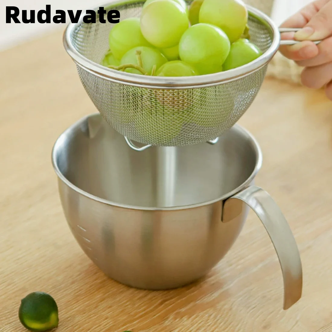 Rudavate 304 stainless steel mixing bowl and chopsticks Mini salad bowl with graduated V mouth food grade home kitchen baking