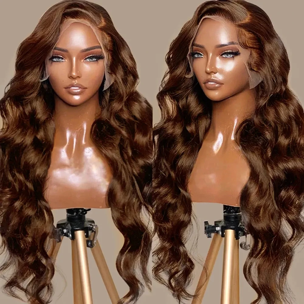 Chocolate Brown Soft Glueless Deep Wave Lace Front Wig 26inch Long 180 Density For African Women BabyHair Curly Preplucked Daily