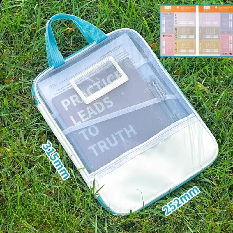 L-Shaped Mesh File Organizer Bag with Zipper Multi-Subject Classification Document Holder Transparent Exam Paper Storage Bag