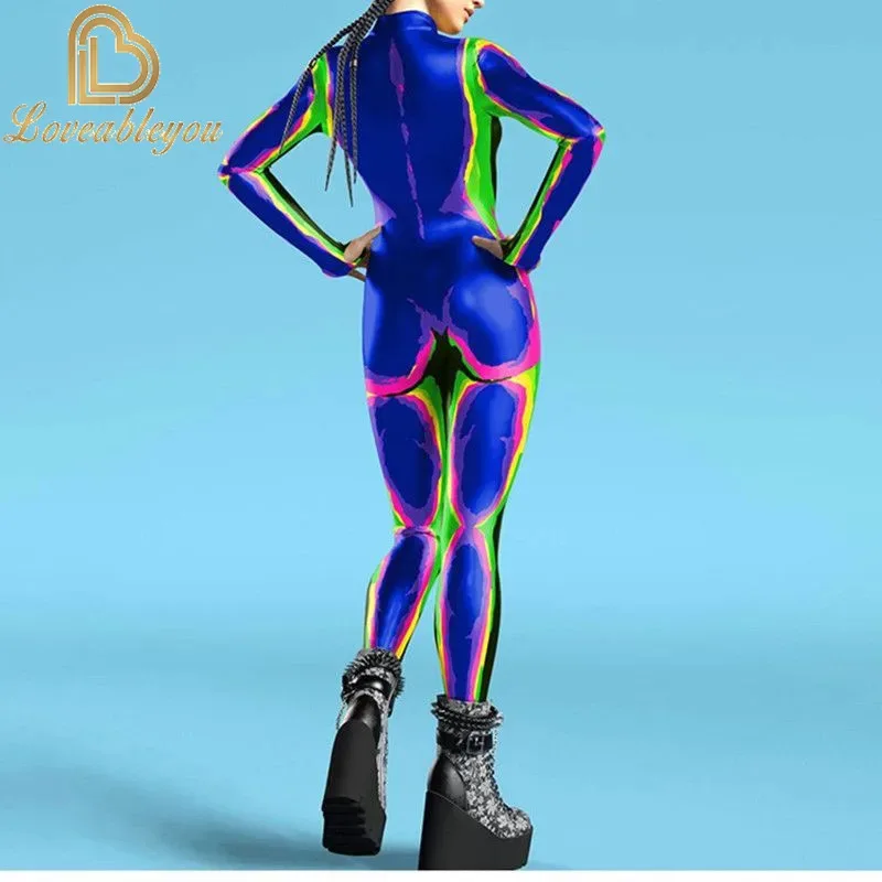 Ocean Tie Dyeing Cosplay Costume Jumpsuit Halloween Party Jumpsuits Carnival Woman Zentai  Body Clothes Tights Body One-piece